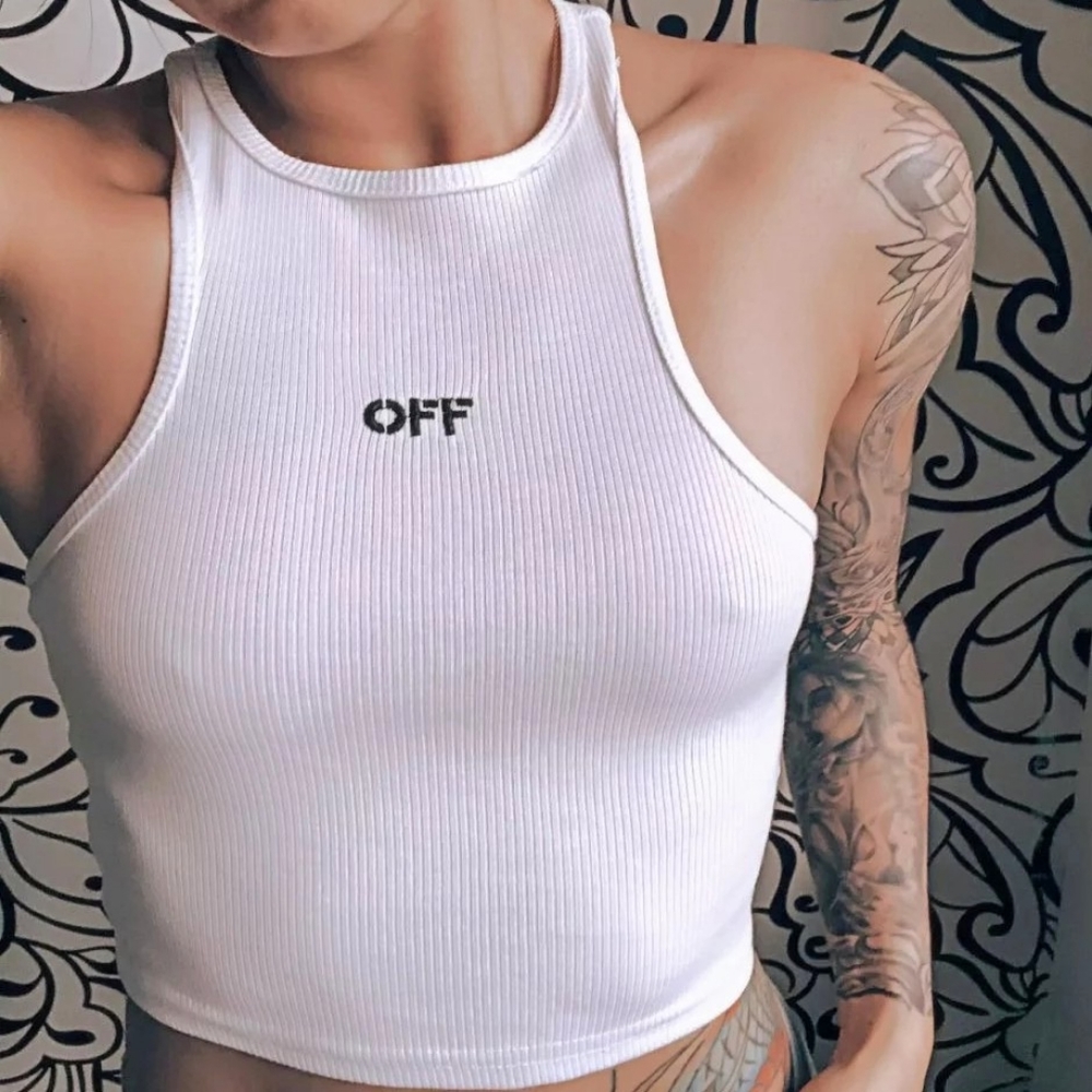 Trendy white ribbed racer back crop top
